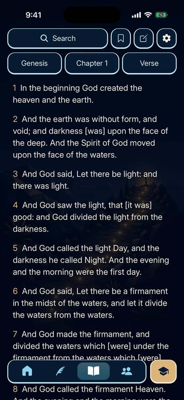 BibliXP Bible reader showing Genesis 1 in the KJV